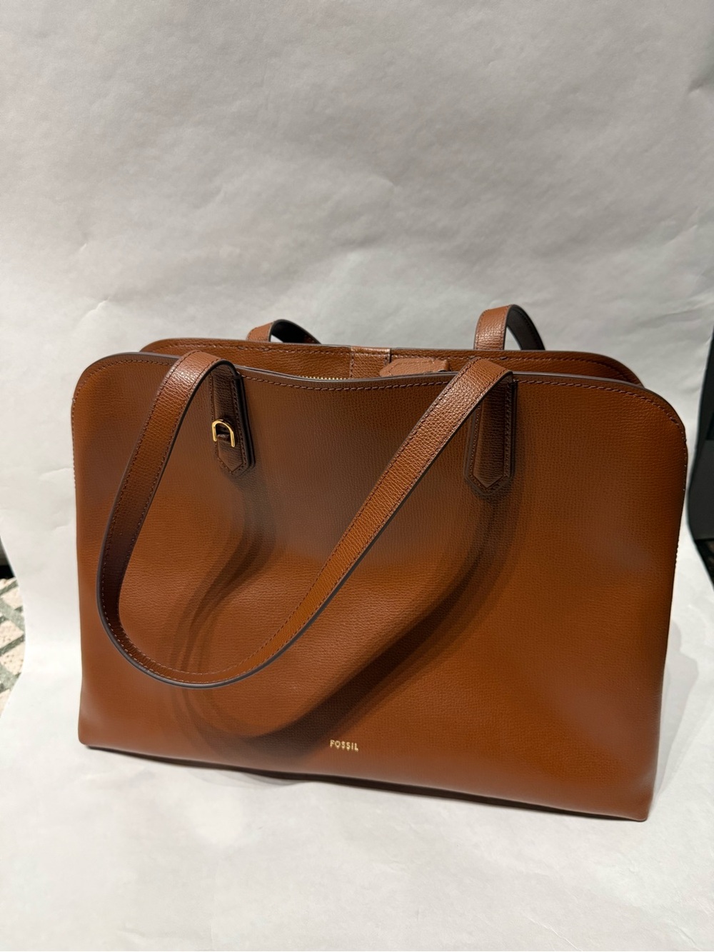 Fossil Tan Leather Wren Work Tote with Dual Straps